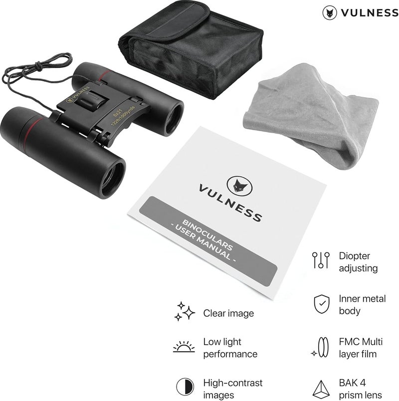 VULNESS Binoculars for Adults | Compact Small Mini Travel Binocular for Bird Watching High Powered Electronics Cruise Ship Essentials Norwegian Alaska Must Haves Hiking Camping Gear a by (Black, 8X21) - Image 5